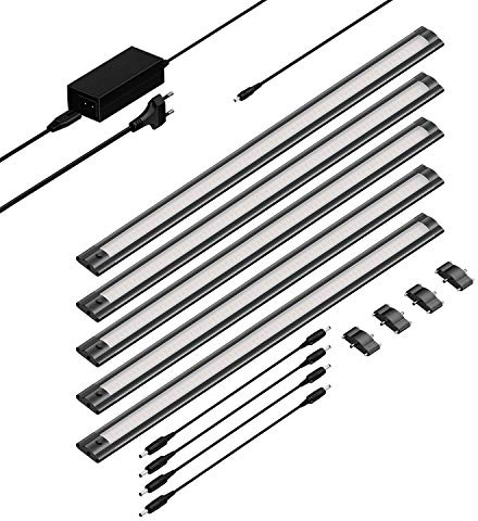 ledscom.de LED Unterbau-Leuchte SIRIS schwarz matt, flach, je 50cm, je 531lm, warm-weiß, 5er Set