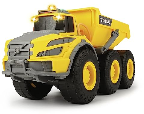 Dickie Toys 203723004 Volvo Knickgelenkter Dumper, Kipper, Muldenkipper, Kipplaster, Baufahrzeuge Kinder, Kabine & Ladefläche kippbar, Licht & Sound, inkl. Batterien, Länge 23 cm, gelb/grau