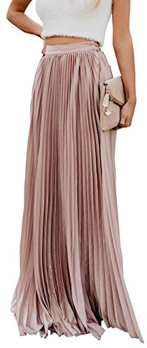ebossy Fließender, plissierter Maxirock mit hoher Taille, für Damen, aus Chiffon
