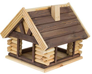 MAZUR International Vogelfutterstation Tisch Vogelhaus Holz Garten Futterstation Badewanne Großes Tablett hängend oder freistehend Hotel Vogelhaus für Wildrotkehlchen (Natur + Rosenholz)
