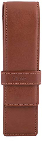 DiLoro Doppel-Federmäppchen aus Leder für Zwei Füllfederhalter, Kugelschreiber, Tintenroller und Bleistifte, Braun (Bugatti Tan)