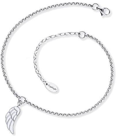 Engelsrufer Fußkettchen für Damen mit Flügel-Anhänger, Edelstahl, verstellbare Länge, nickelfrei, Allergiker geeignet