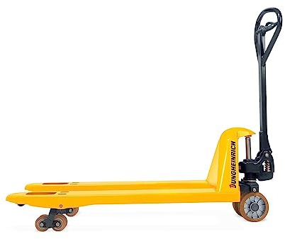 Jungheinrich Hubwagen Schnellhub | 2.200kg Tragkraft | 1.150mm Gabellänge | Schnellhub bis 120 kg | Lenkrad/Gabelrolle aus verschleißarmem Nylon | Tandem-Gabelrollen | Palettenhubwagen Gelb