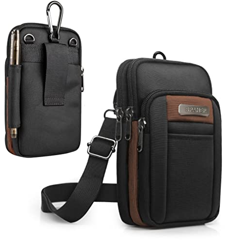 SPAHER Small Men Side Bag Shoulder Outdoor Sports Hiking Waist Pack Crossbody Tactical MOLLE EDC Cellphone Pouch Belt Bum Business Fanny Hip Messenger Sling Travel Gym Coffee