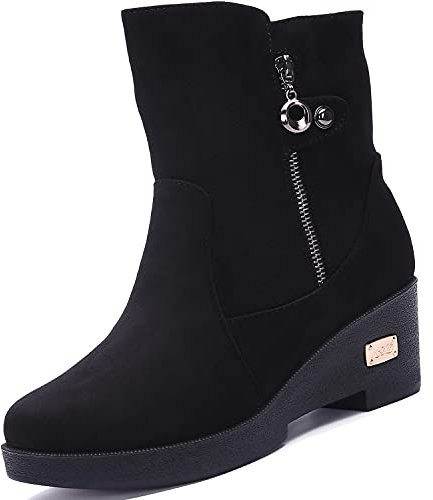 VLOOKST Women's Boots Wedge Snow Boots Fur Lined Ankle Boots Winter Boots Warm Ankle Booties Platform Shoes Ladies Fashion Boot Black 4UK