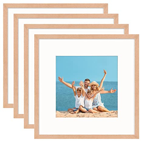 YEEPHAN Cornice quadrata 30x30 in legno di quercia con fronte in perspex, 30x30 cm in legno naturale a colori Photo Frame Display 20x20cm foto con tappetino per il montaggio a parete, set di 4
