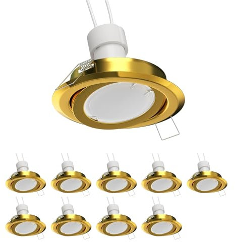 ledscom.de 10 pièces cadre d'encastrement au plafond FABI, rond, pivotant, or brillant (GU10/MR16/GU5,3/50mm), PAR16, blanc chaud, 6,826W, 630lm, 103°, mat