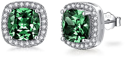 SNORSO Clous D'oreilles Argent Pour Femme Fille,Boucles d'oreilles Zircon Cubique Carré/Rectangle/Coeur/Goutte d'eau/Ronde, Boucles d'oreilles Pierre de Naissance Coloré,Cadeau Anniversaire Mariage