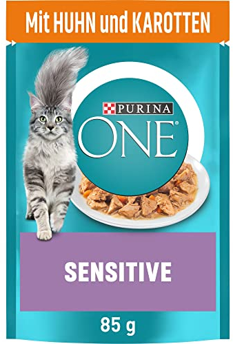 PURINA ONE Sensitive Katzenfutter nass, zarte Stückchen in Sauce mit Huhn, 26er Pack (26 x 85g)