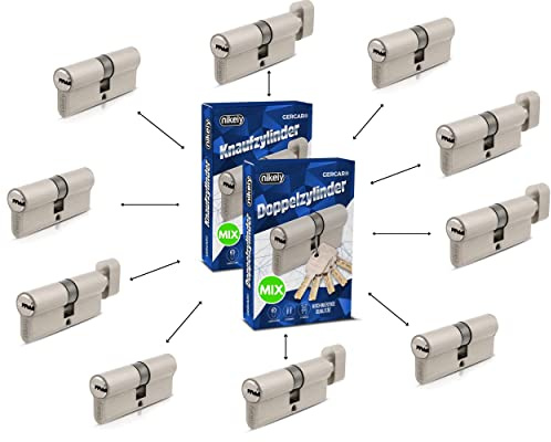 GERCAR Pro Schließzylinder MIX 10er gleichschließend nach Wunsch kombinierbar aus 10 Profilzylinder oder Knaufzylinder 60/70 / 80/90 mm inkl. 50 Schlüssel - One Key System frei konfigurieren