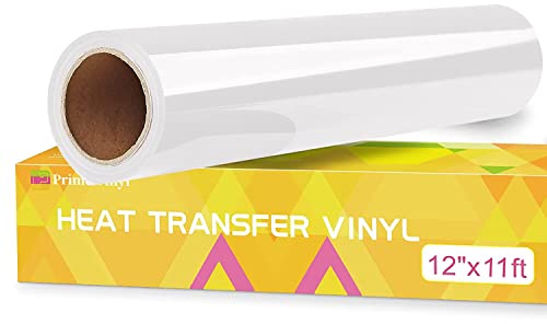 Prime Vinyl HTV Heat Transfer Vinyl Roll - White, 12” x 11ft for T-Shirts, Iron-on Vinyl for all Cutting Machines