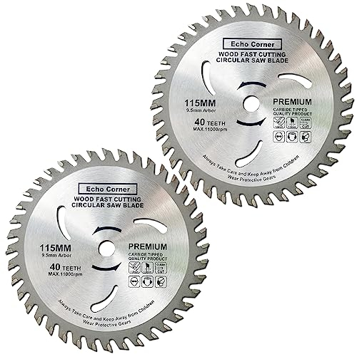 Echo Corner 2 x TCT 115 x 10 mm x 40 denti, lama per sega circolare, lama per sega a denti fini per un taglio rapido del legno in plastica MDF