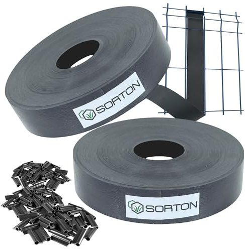 Sorton® Kit de Lamelles Occultation, Brise Vue Grillage Rigide pour Occultant Cloture, Bande Brise Vue Brise Vue PVC, Lamelle Occultante Grillage Rigide, Bande Occultante 46MM x 140M+200Clips-RAL7015