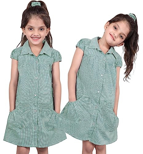 A2Z 4 Kids Flickor Klä Packa Av 2 Skola Enhetlig Plisserad Gingham Kontrollerade - UF Dress 648 Green 2 Pack 5-6