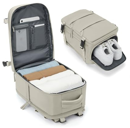 BJLFS Ryanair Handgepäck 40x30x20 Handgepäck Rucksack für Flugzeug Klein Reiserucksack Damen 20L mit Schuhfach für Herren Wasserdicht Rucksack mit Laptopfach für 14 Zoll Laptop,Grau Braun