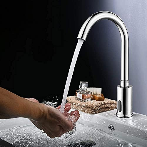 Grifos, grifo con sensor, sensor infrarrojo automático, grifo de agua fría y caliente, grifo de fregadero inteligente sin contacto de cobre con caja de control para cocina, baño/frío individual