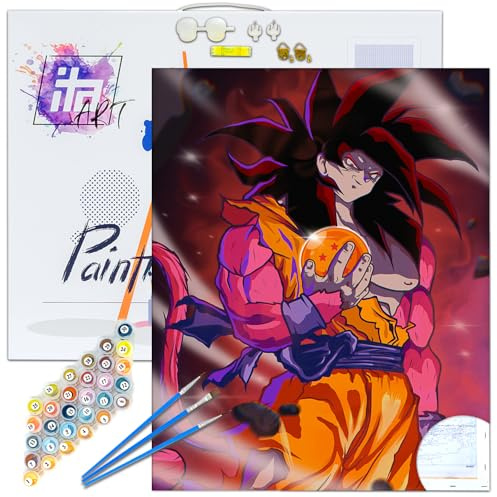 ITA Art Peinture par numéros Kit Complet avec châssis, peintures acryliques, pinceaux, Accessoires, boîte Cadeau - Kit de Peinture DIY avec Toile, 40x50 cm, Goku