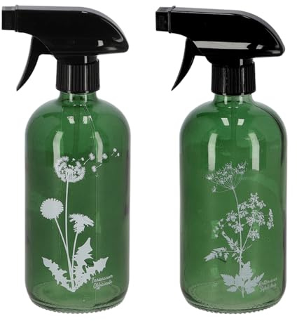 degawo Sprüh Flaschen 2er Set Glas 0,5 Liter Wild Bumen DIY Reinigungs Mittel, Farbe Sprühflaschen:grün