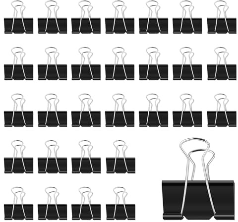 30 Pcs Large Foldback Binder Clips, 51 mm Black Binder Clips Paper Clips Metal Black Foldback Clips Clamps Stationary Clips Paper Binder Clip for School, Home Supplies
