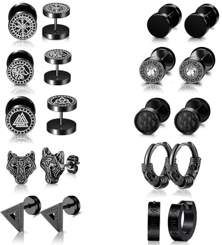 10 Paires Viking Boucles d’oreilles pour Homme, Acier Inoxydable Boucles d'oreilles Viking Homme Boucles d'oreilles Gothiques Boucle d'oreille Créoles Viking