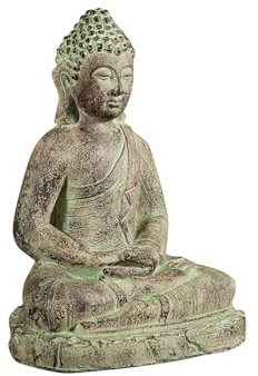 Biscottini Statua buddha 55,5x28,5x38,5 cm - Buddha statua in resina - Buddah da arredo color oro anticato - Statua buddha grande arredo interno ed esterno