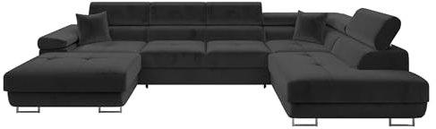 Mirjan24 Ecksofa Torezio Bis mit Bettkasten, Einstellbare Kopfstützen, Sofa mit Schlaffunktion, Eckcouch für Wohnzimmer, Polsterecke, U-Form Couch mit Bettfunktion (Manila 18, Seite: Rechts)