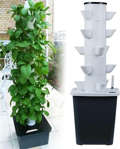 FLTRGO 30 Pods Hydroponics Tower Garden Hydroponic Growing System Aeroponics Growing Kit für Kräuter, Obst und Gemüse mit Hydratationspumpe, Adapter, Netztöpfen, Timer für Kräuter, Obst und Gemüse