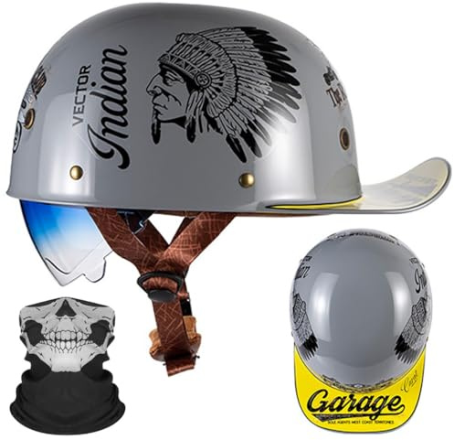 Motorcykel Halv Hjälm Vuxna Baseball Cap ECE Certifierad Open Face Hjälm Vintage Hood Eaves Gradient Blå Linser Snabbutlösande Spänne med andningsbara porer M ~ 2XL 57-64CM