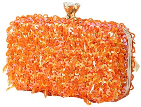 Shntig 2023 Abendtasche, handgefertigt, mit Perlen, elegant, Party, Bankett, Hochzeit, Clutch, Orange