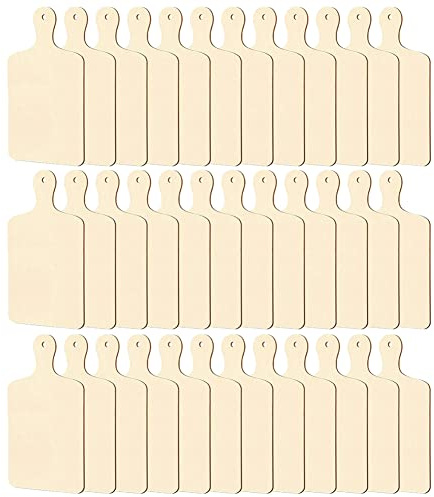 Geroosaty 36 PièCes Mini Planche à DéCouper en Bois avec PoignéE en Bois Non Artisanat Mini Planches de Charcuterie Pagaie Vierge Planche à DéCouper