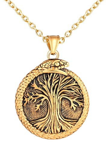 INFINIONLY Fashion Baum des Lebens Edelstahl Medaillon Halskette für Herren Damen Kreative Tree of Life Ketten mit Schlange Vintage Anhänger mit 55cm Kette Hip Hop Dekoration für Teenager