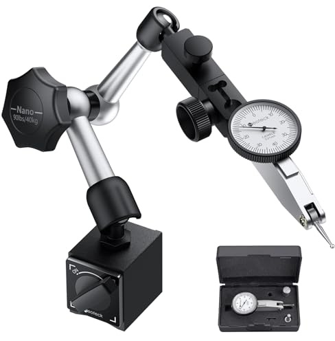 Neoteck ​Lever Test Indicator & Magnetic Base Kit - 0.01mm/0.8mm Range, Compact 3-Joint Adjustable Gauge for Tight Spaces, 90lbs Strong Hold Industrial Set​ -Silver