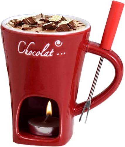 JIABAOZ Fondue Tasse, Fondue Tasse mit Teelicht, Schokofondue Tasse, Keramik-Fondue-Tasse Mehrzweck Chocolate Fondue Set zum Schmelzen von Käse und Süßigkeiten (Red)