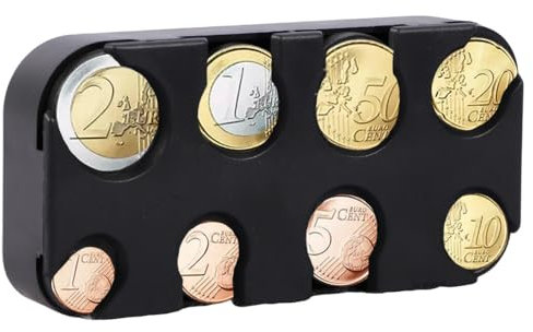 Münzen Aufbewahrung,Kleingeld Aufbewahrung, Euro Münzhalter Münzsortierer Münzsammler Münzspender Münzbox, Für Auto,Taxi,8 Fächer von 2 Euro bis 1 Cent(Schwarz)