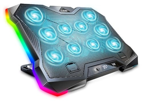 G-STORY Gaming Laptop Cooling Pad, RGB Lights Laptop Cooler with 10 Powerful Turbo Fans for 12-18 Inch Notebooks,8 Height Adjustable Stand and 1 USB Port
