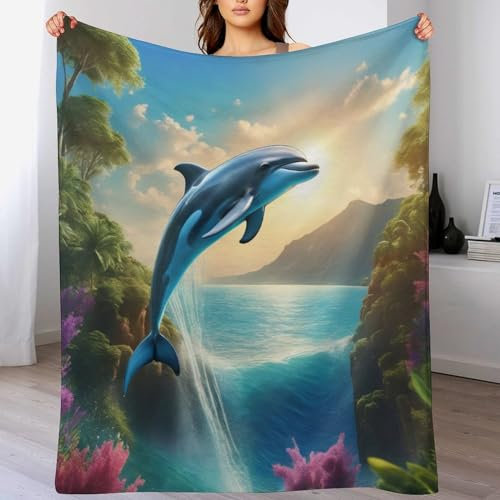 AAPZY Delfin Decke,Vier Jahreszeiten Weich Wohndecke Decke Schlafdecke Sofadecke Plüschdecke Pelzdecke Printdesign Couchdecke Flannel Bett Decke （130×150cm）