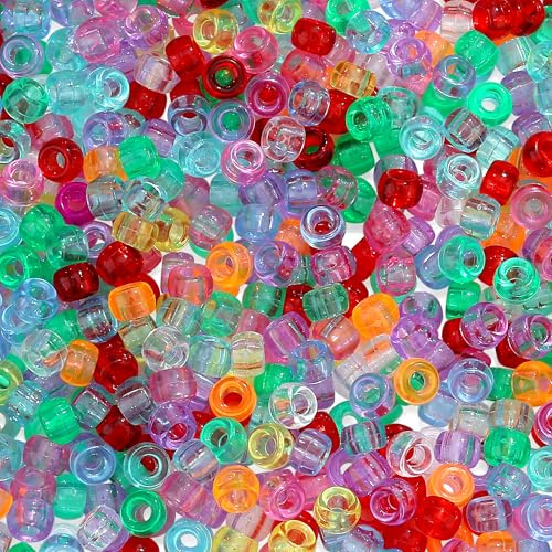 GUJOXILA 1000 Stück Bunte Transparent Pony Perlen mit Zum Auffädeln | Große Loch 6x9mm Kandi Beads Bastelperlen Pony Bead Perlen-set für Armbänder Halsketten Schlüsselanhänger Schmuckherstellung