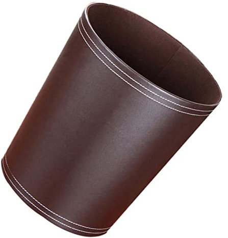 Cabilock Cubo De Basura Redondo Cuero Sintético Color Café, Contenedor De Almacenamiento De Residuos Práctico Para Oficina y Hogar, Diseño Minimalista, Uso Versátil Sala, Dormitorio y Cocina