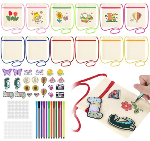 BLISSIQUEE Bastelset Kinder Stoffbeutel Zum Bemalen Kinder Musterersatz Blank Taschen Stofftaschen zum Bemalen Lustige Geschenke für Mädchen 3-12 Jahre Kindergeburtstag Basteln Kreative Geschenke