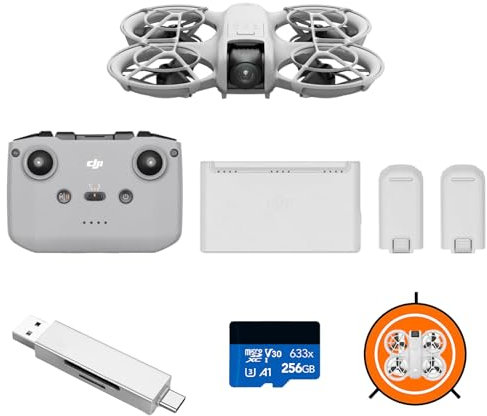 Pack DJI Neo Vuela Más con accesorios, mini dron con cámara 4K UHD, 135 g dron que te sigue, despega desde la mano, seguimiento de objetivos por IA, QuickShots, con RC-N3 y 3 baterías