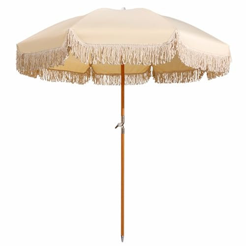 Parasol de Plage Bohème de 200 Cm avec Franges, Parasol de Terrasse Anti-UV pour Extérieur, Vacances, Pelouse, Piscine, Table de Jardin
