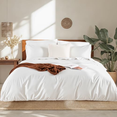 NEXHOME PRO Duvet Cover Queen Set, Ultra Soft, Duvet Cover 100% Viscose from Bamboo Cooling, 1 Duvet Cover and 2 Pillowcases, 90x90, White, Comforter Not Included