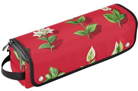 2-in-1 Curling Iron Travel Case with Removable Heat Resistant Mat Waterproof Flat Curling Irong Travel Organizer for Flat Iron Hot Tools and Haircare Accessories, Cute Hosta Red