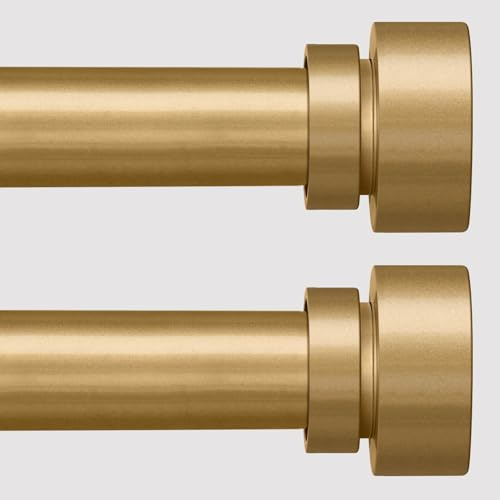 2 Pack Modern Gold Curtain Rods Set for Windows 28 to 48 Inches Adjustable Length Heavy Duty 1 Diameter Window Curtain Rod with Decorative Finials for Outdoor Bedroom Kitchen Living Room