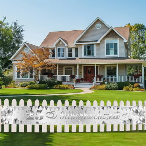 Silberhochzeit Deko Banner 270 * 35cm 25 Jahre Girlande Silberhochzeit Deko,25. Hochzeitstag Tischdeko Silberhochzeit für Hängende Innen Außen