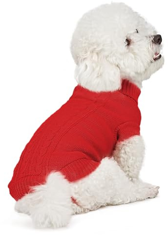 Supet Hundepullover Winter für kleine Grosse Hunde – Weicher gestrickter Hundepulli mit hohem warm, elastisch, Hundemantel für Dackel, Französische Bulldogge, XS-XXL, Weihnachten & Alltag(Rot M)