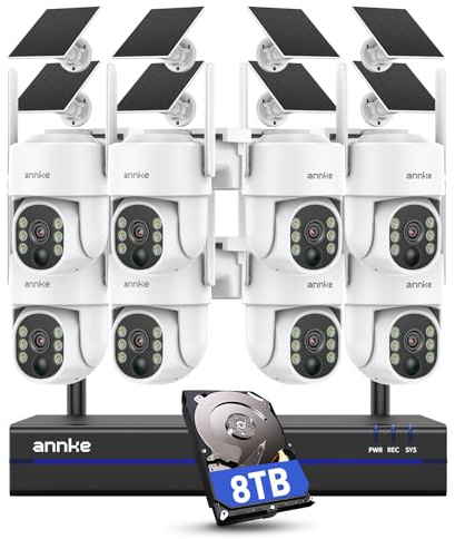 ANNKE 4MP Überwachungskamera Set Aussen Akku mit Solarpanel, 16CH 4K/8MP NVR und 8TB HDD, 8X Pan Tilt Dome Kamera, Farbnachtsicht, 2-Wege-Audio, Personenerkennung, Spotlight Alarm, 2.4G/5Ghz WLAN