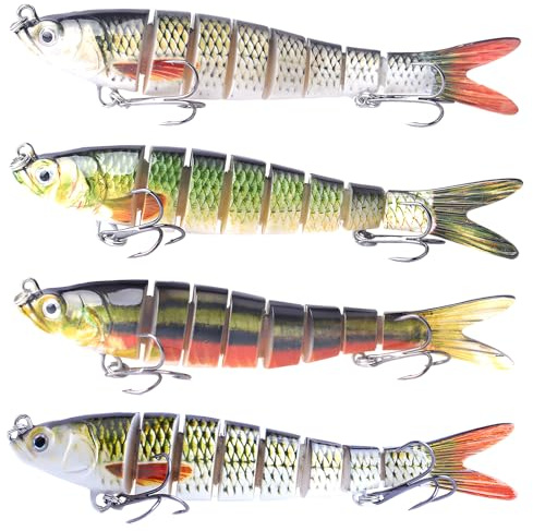 LandReCol Hecht Köder Set, 4 Stück Swimbait Wobbler Hecht, Lebensechte Fischköder für Raubfische, 14 cm Länge und 26 g Gewicht