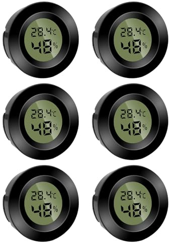 6 Stück Mini Digital Hygrometer Thermometer Rund Luftfeuchtigkeitsmessgerät Temperatur Feuchtemessgerät Fahrenheit (℉) or Celsius(℃) für Innenraum Büro Wohnzimmer (Batterien Enthalten) (6)