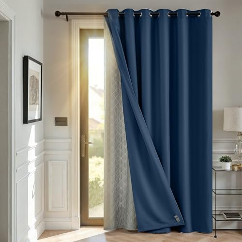 TOPICK Thermovorhang Kälteschutz doppelten Gardinen Ösen H260xB200 1 Stück | Gardinen Wohnzimmer Blau Türvorhang Verdunklungsvorhänge Schlafzimmer Vorhänge mit abnehmbare Schicht Curtain living room